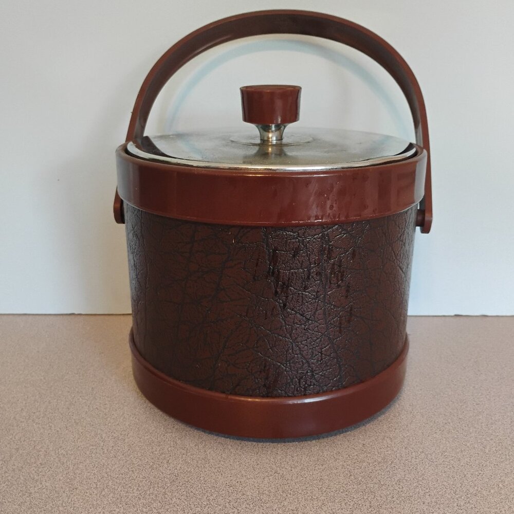 Vintage Atapco Faux Leather and Chrome Ice Bucket MCM